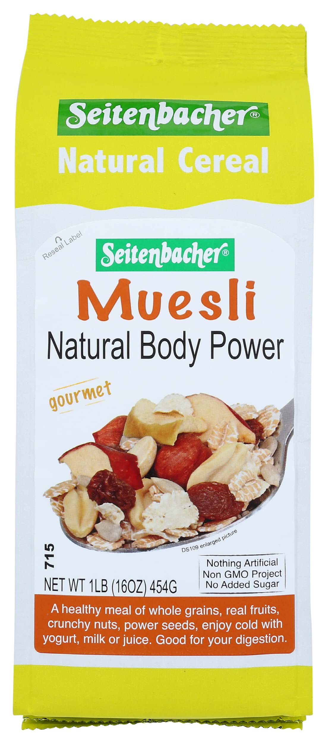 Seitenbacher Muesli No1 Natural Body Power bowl with protein and fiber.