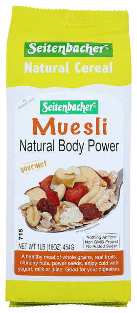 Seitenbacher Muesli No1 Natural Body Power bowl with protein and fiber.