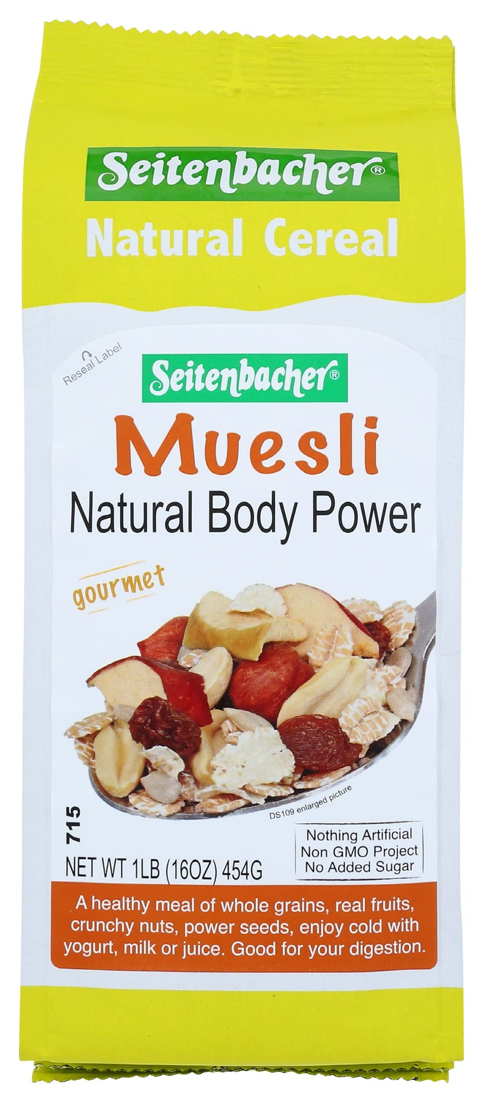 Seitenbacher Muesli No1 Natural Body Power bowl with protein and fiber.