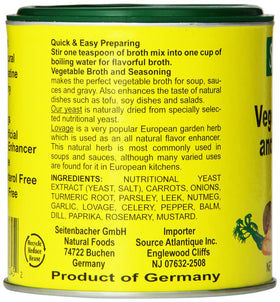 Seitenbacher Vegetarian Broth powder in a bowl offers clean, all-natural seasoning for vegan recipes.
