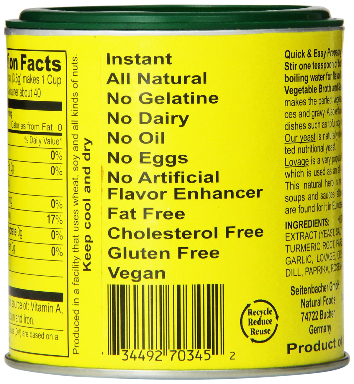 Seitenbacher Vegetarian Broth served in a dish shows a ready-to-use flavor boost for meals.