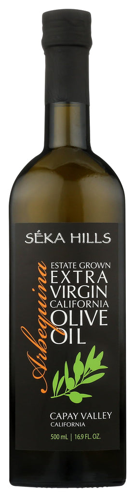 Seka Hills Estate Arbequina EVOO bottle on kitchen counter for everyday cooking