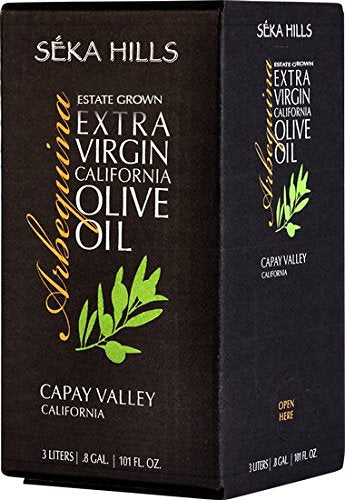 Seka Hills Estate Arbequina EVOO bottle pour highlighting fresh, versatile oil for everyday cooking