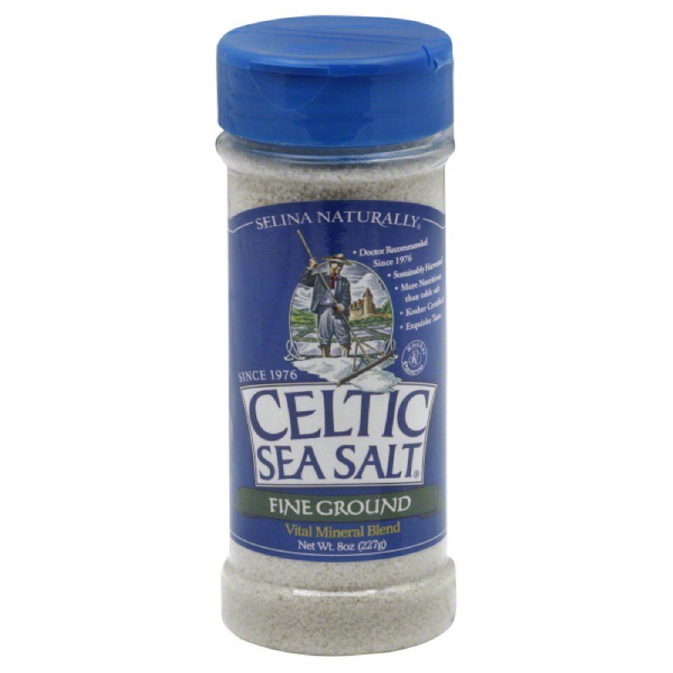 Selina Naturally Celtic Sea Salt shaker for finishing dishes with delicate mineral notes.