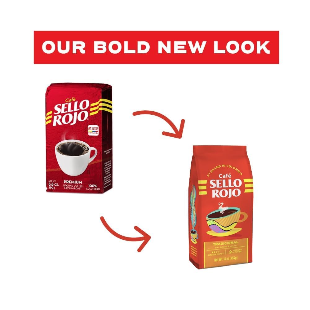 Sello Rojo Tradicional ground coffee in a bag for fresh morning brews.