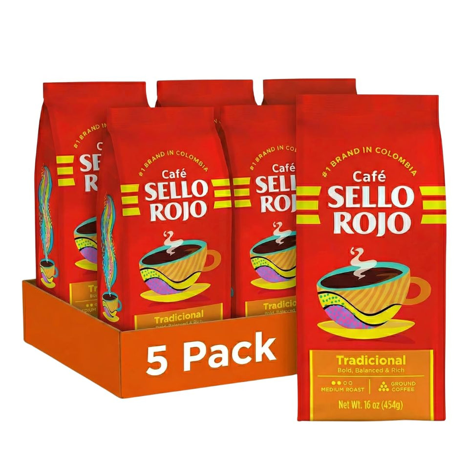 Sello Rojo Traditional Medium Roast ground coffee pack front for everyday mornings