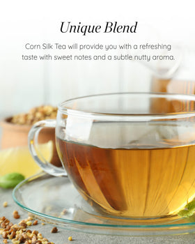 Sempio Corn Silk Tea steaming cup captures relaxing, caffeine-free enjoyment.