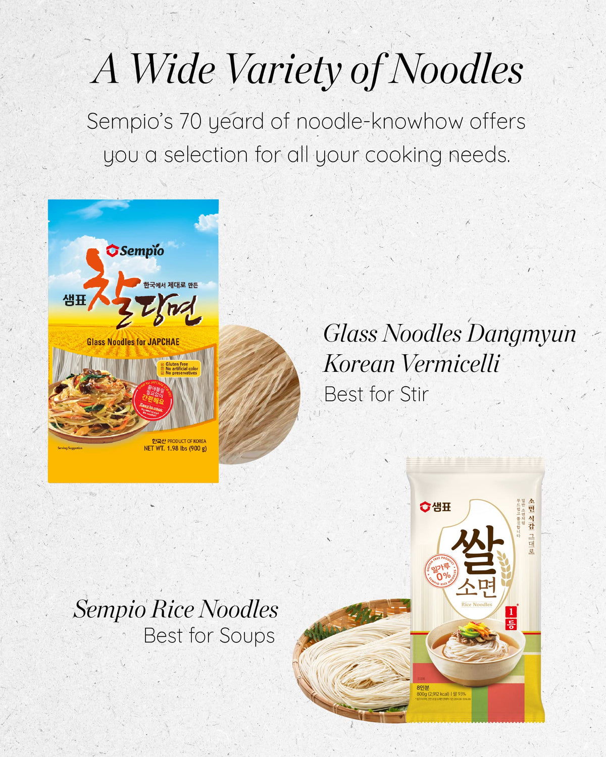 Sempio noodles ready to pair with a warm broth for ramen-style bowls.