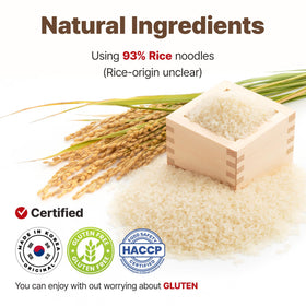 Sempio rice noodles displaying thin, chewy texture perfect for ramen bowls.