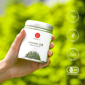 Senbird Gyokuro open tin reveals leaves ready to steep and aroma