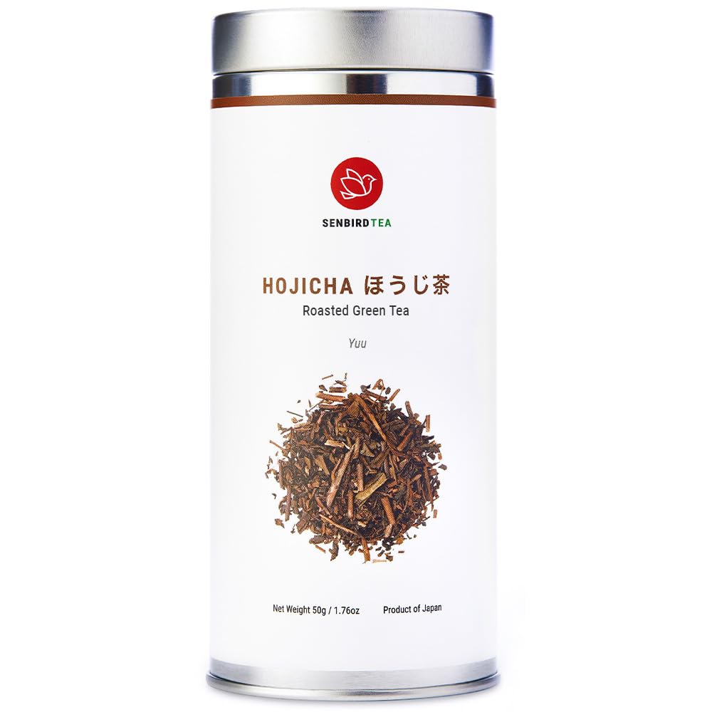 Senbird Hojicha tin front view preserving freshness for daily rituals.