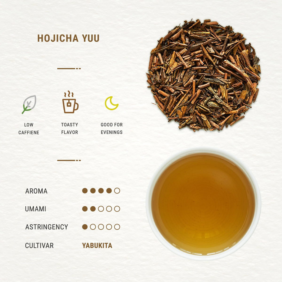 Senbird Hojicha tin with lid open showing loose leaves and aroma.