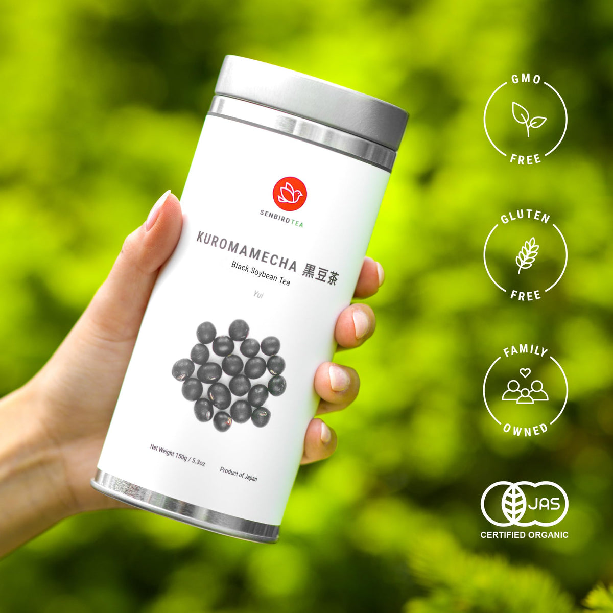 Senbird Kuromamecha brewed hot cup showcasing nutty flavor.