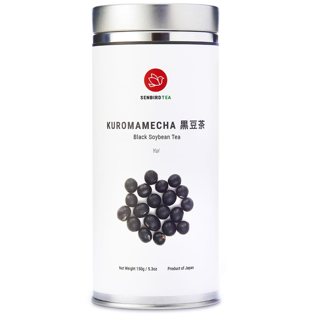 Senbird Kuromamecha tea tin close-up preserving freshness.