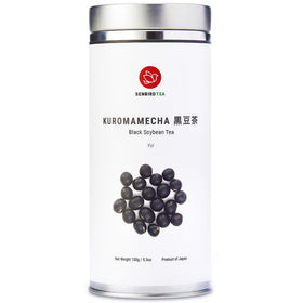 Senbird Kuromamecha tea tin close-up preserving freshness.