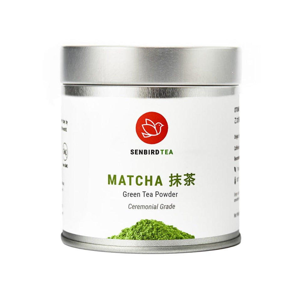 Senbird premium ceremonial matcha tin preserves freshness with airtight seal.