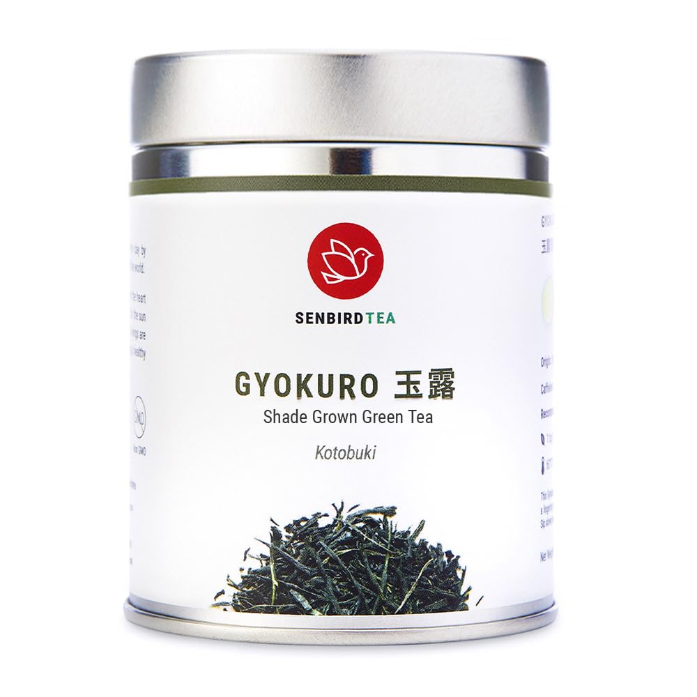 Senbird Premium Gyokuro leaves close-up showing premium quality and vibrant green color.