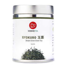 Senbird Premium Gyokuro tea tin front showing brand and airtight seal