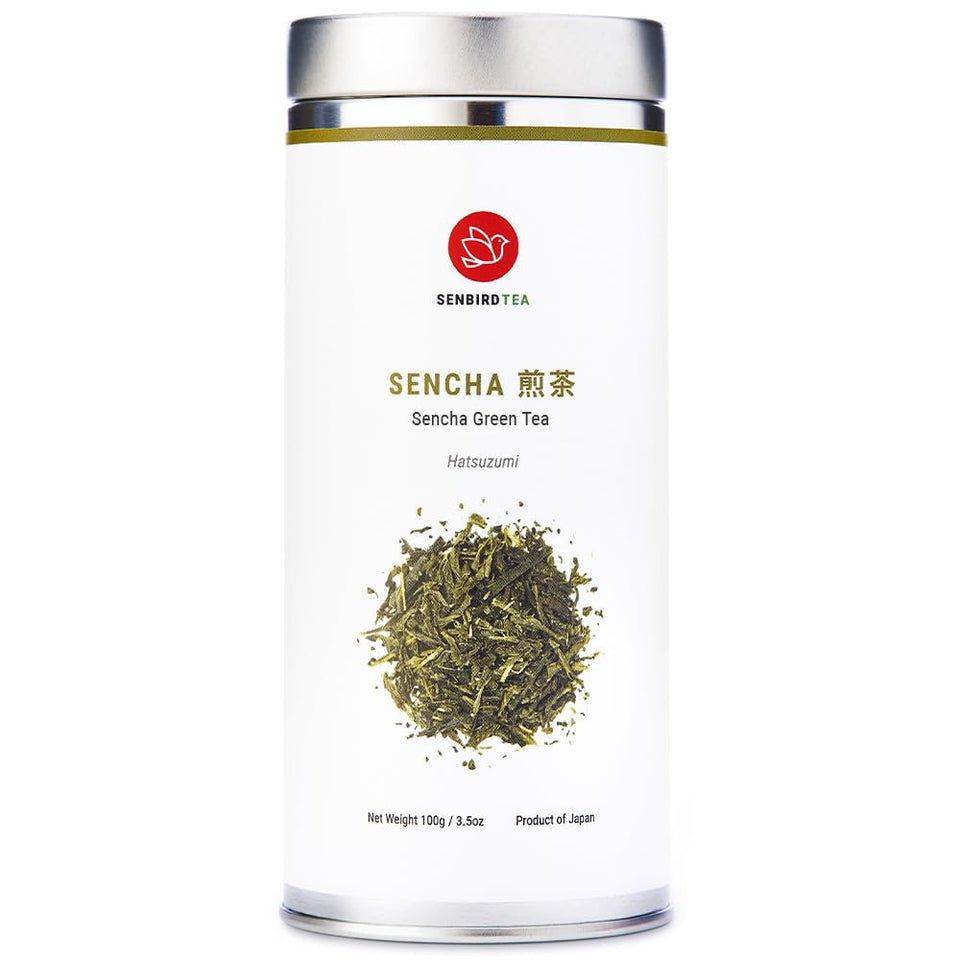 Senbird Premium Sencha tin seals freshness and aroma.