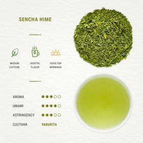 Senbird Premium Sencha with Matcha loose leaves close-up with natural aroma and color