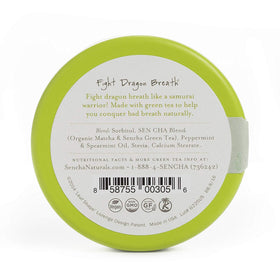 Sencha Naturals Green Tea Mints Moroccan Mint, pack back view, convenient, sugar-free breath freshener.