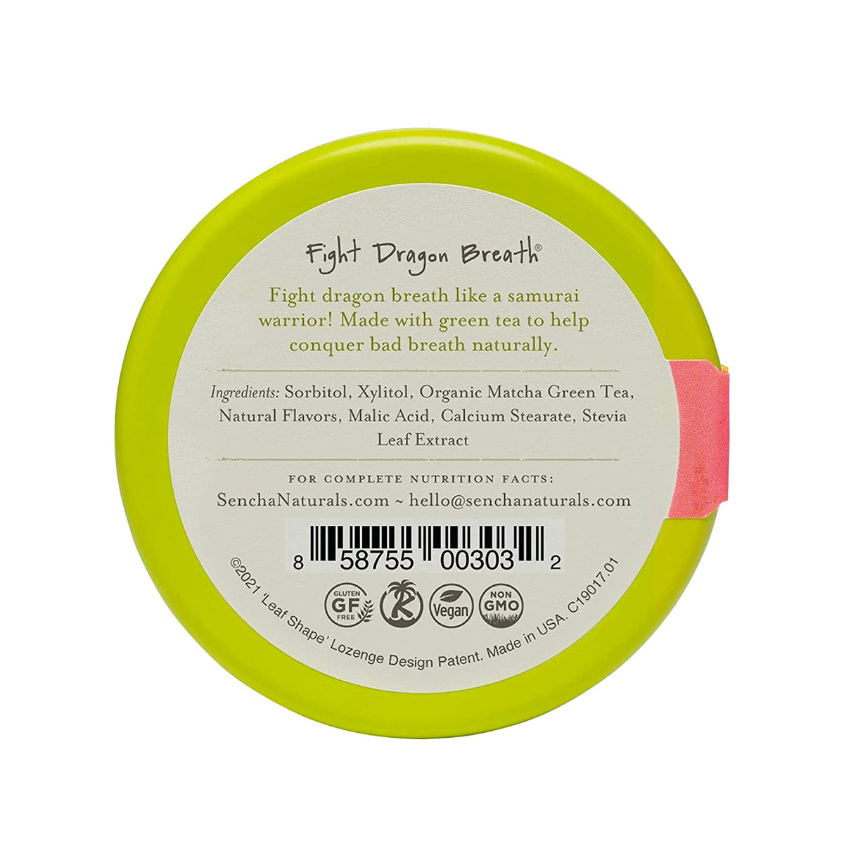 SENCHA NATURALS Green Tea Mints Pink Dragonfruit pack showing portable freshness anytime