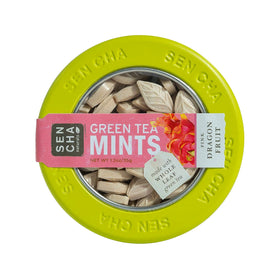SENCHA NATURALS Green Tea Mints Pink Dragonfruit packaging on shelf suggests convenient travel