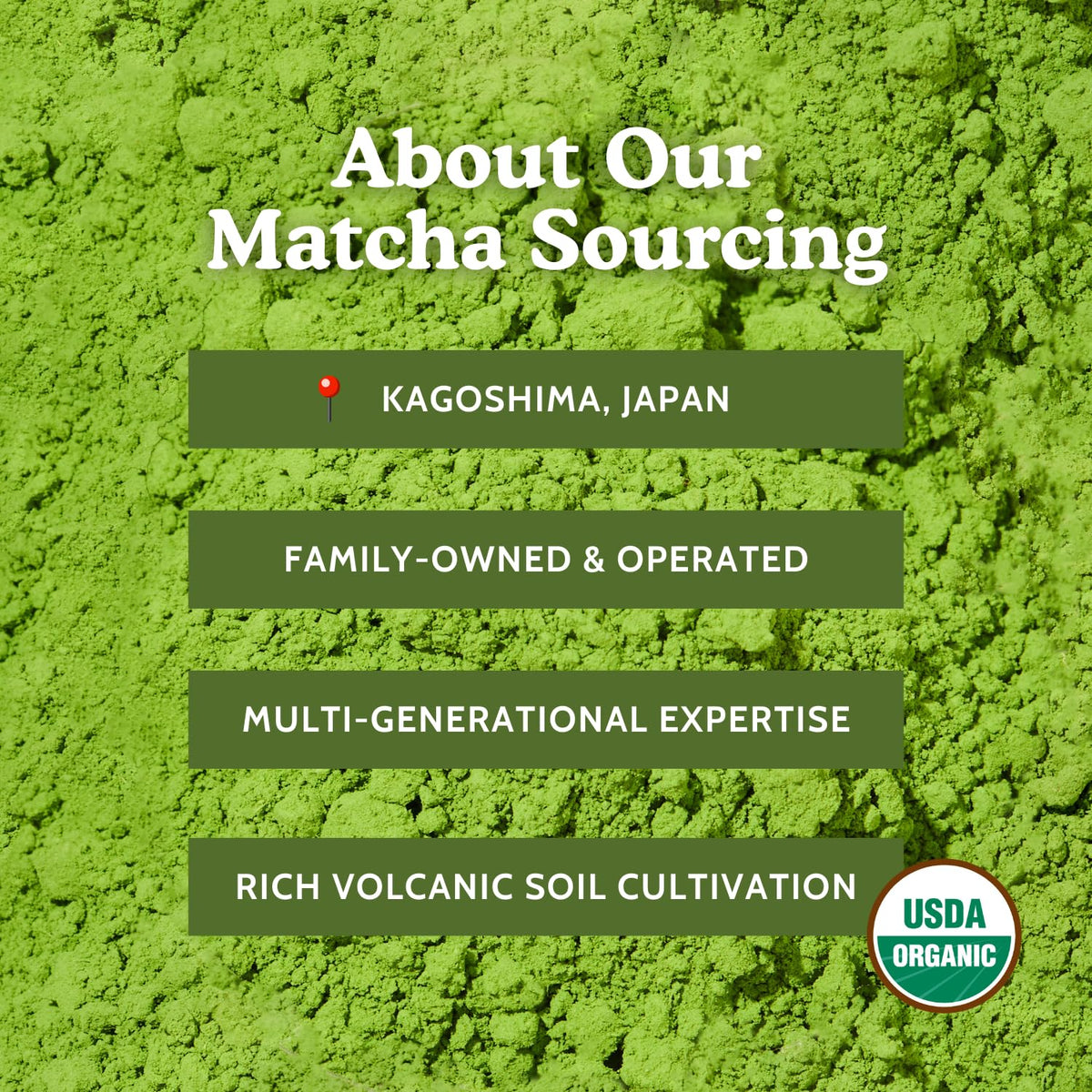 Sunlit Kagoshima farm rows with vibrant green tea plants