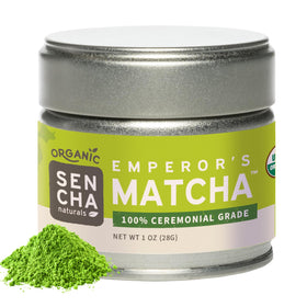 Sencha Naturals ceremonial-grade matcha tin front for a smooth, focused cup