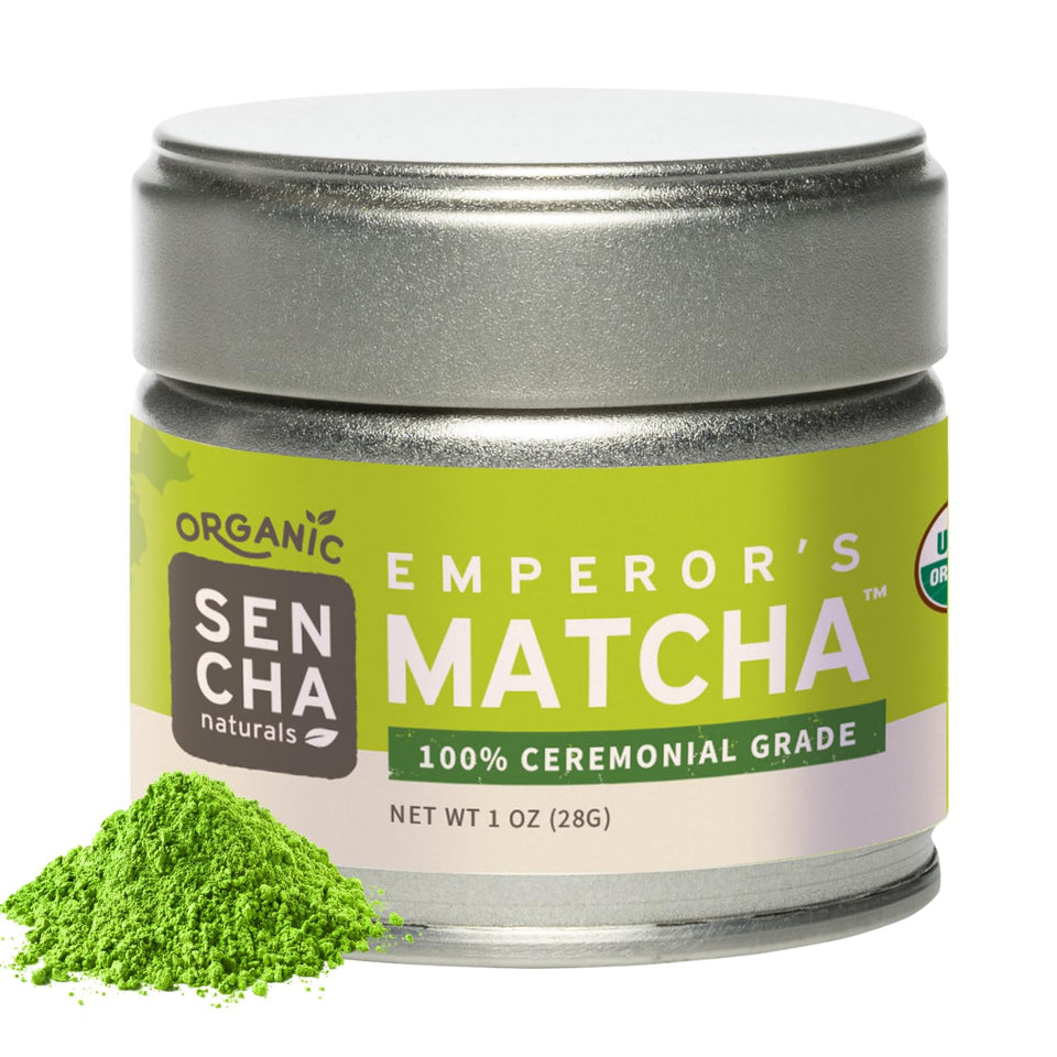 Sencha Naturals ceremonial-grade matcha tin front for a smooth, focused cup