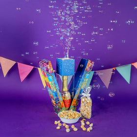 Send A Cake Birthday Bubble Box with stained glass design for festive gift appeal.