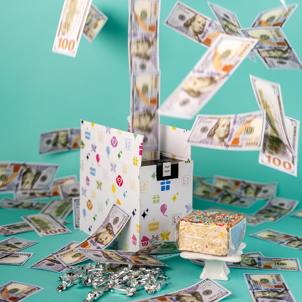Send A Cake Celebration Billionaire Box gift box with money shower for a festive surprise