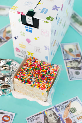Send A Cake box plays celebratory music to heighten the moment