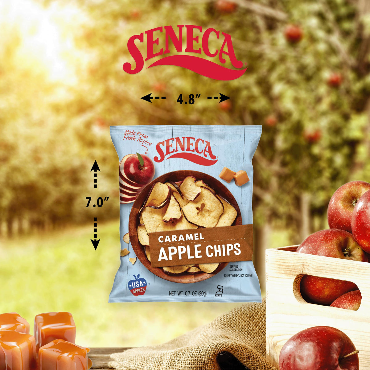 Seneca Caramel Apple Chips proudly made in the USA for trusted quality.
