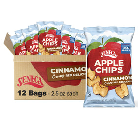 Seneca Cinnamon Apple Chips foil fresh bag, ideal for on-the-go snacking.