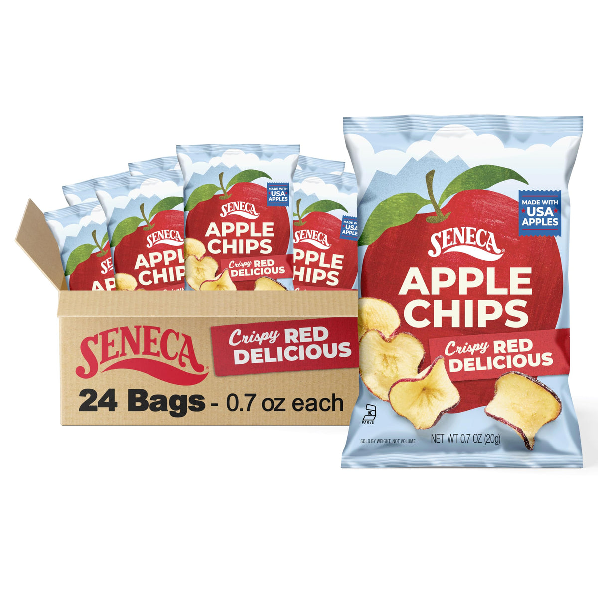 Seneca Original Apple Chips close-up of crisp slices for snacking.