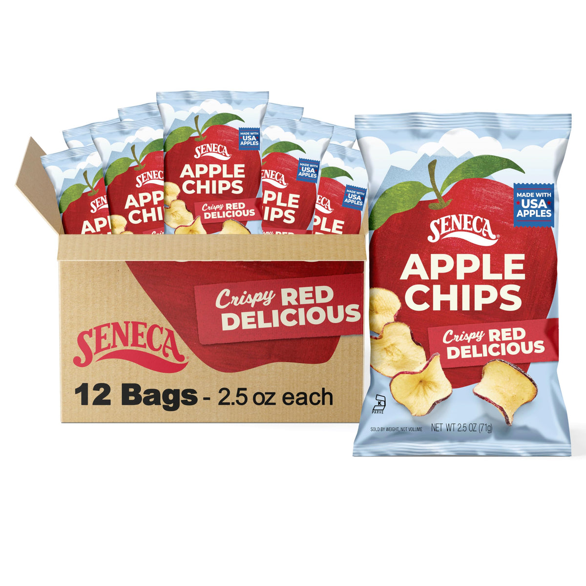 Seneca Original Apple Chips packaging preserves freshness for snacking