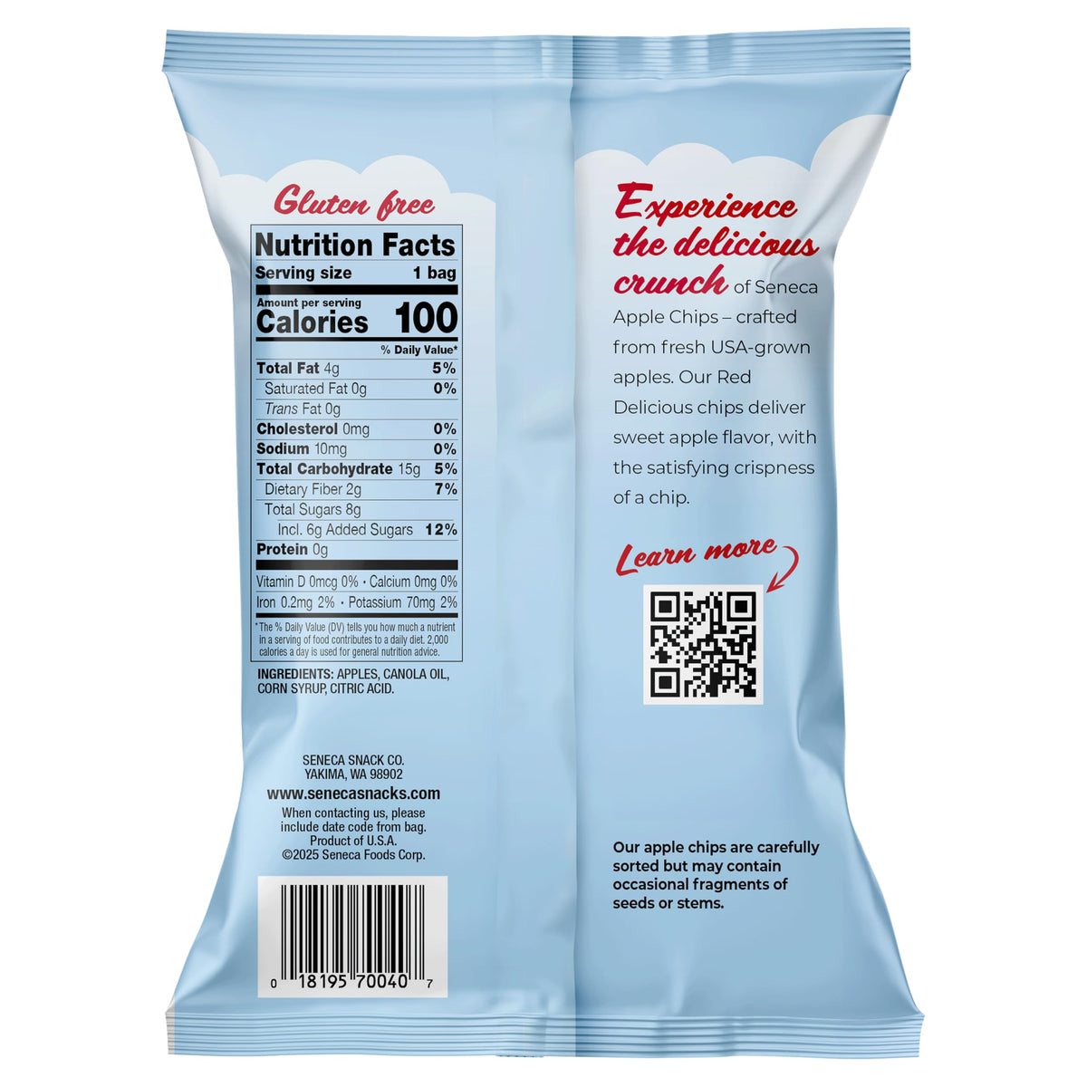 Seneca Original Apple Chips Red Delicious apples on display.