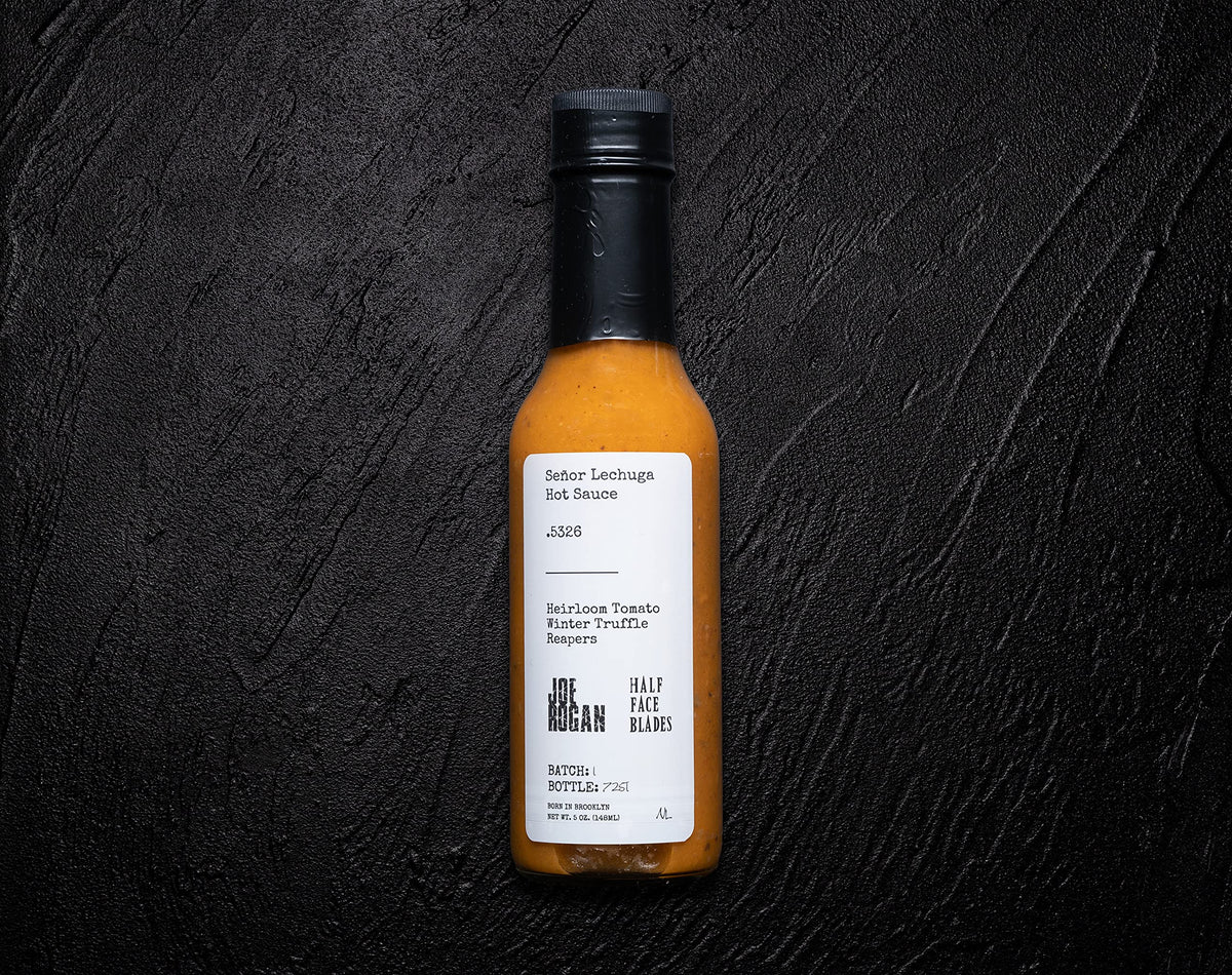 Senor Lechuga hot sauce bottle with reapers adds fiery complexity.