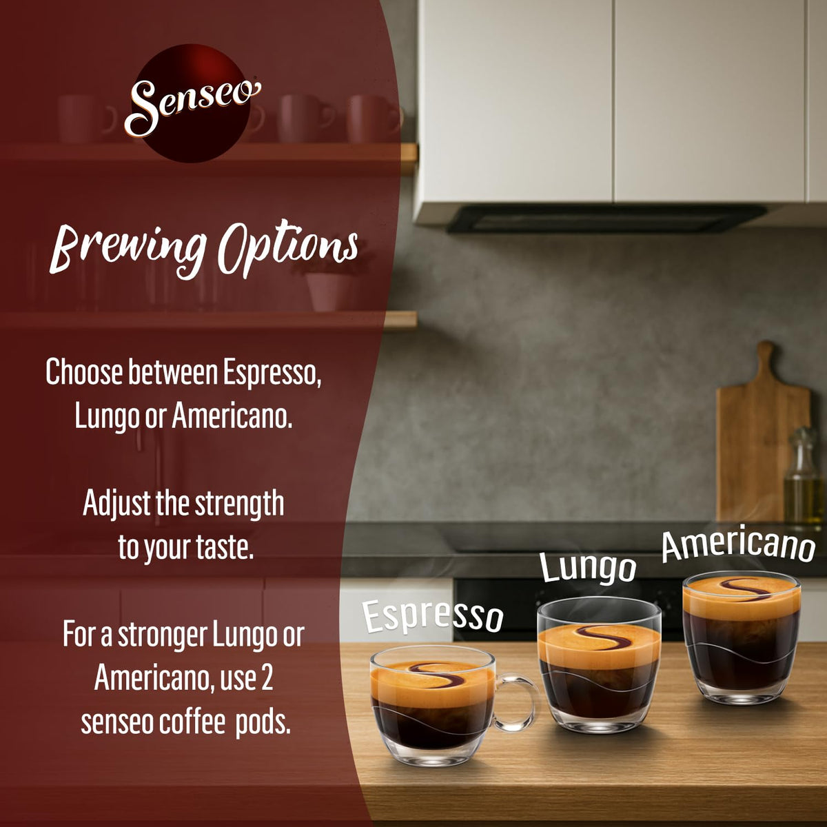 Brew cafe-quality crema at home with Senseo strong dark roast pods.