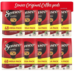 Senseo Classic Medium Roast pods packaging shows a 480-count box for convenient storage.