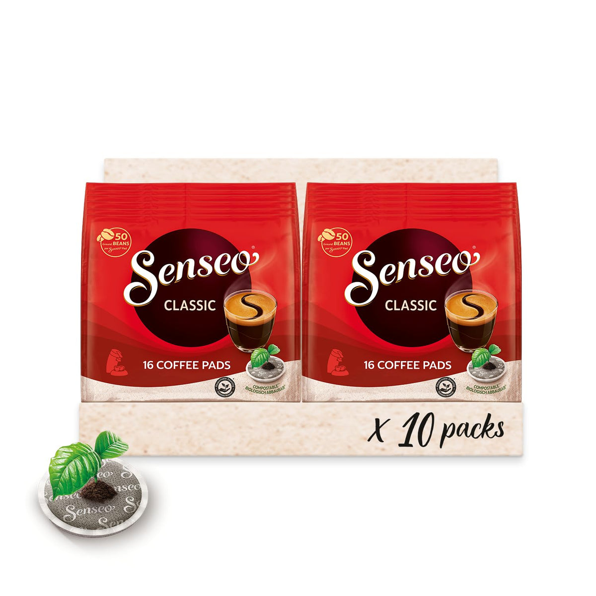Senseo Classic pods packaging box with bulk 160 pods for consistent freshness.