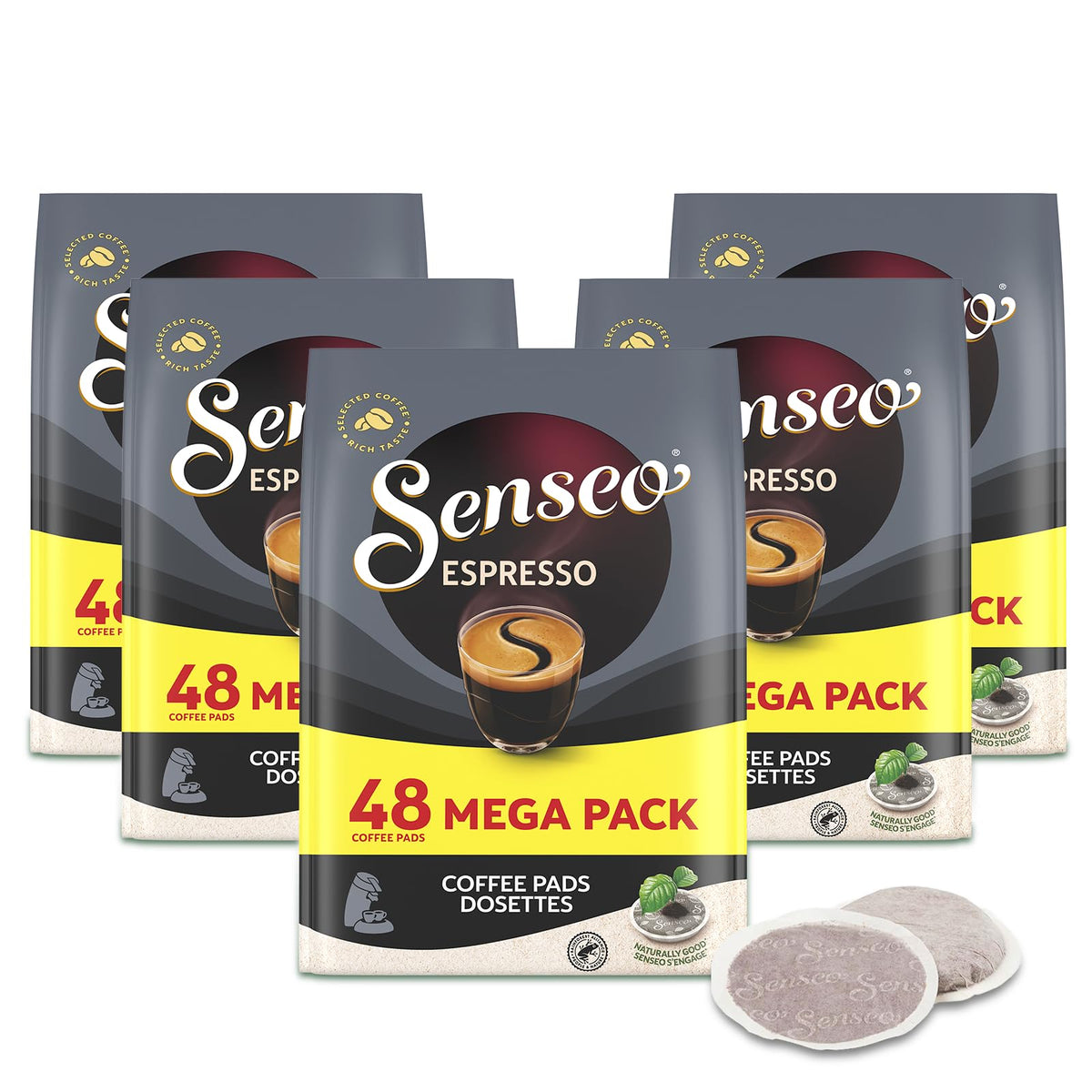 Senseo Espresso Dark Roast pods in a 240-count pack showcasing bold flavor