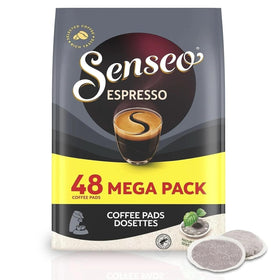 Senseo espresso pods showing bold dark roast with rich crema.