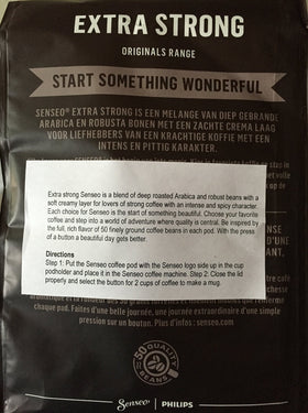 Senseo Extra Strong pods with espresso like crema in a home mug for rich flavor