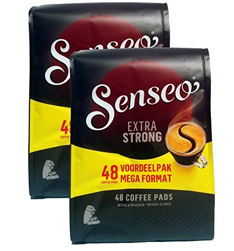 Senseo Extra Strong Dark Roast pods showing bold aroma in a 96-count pack