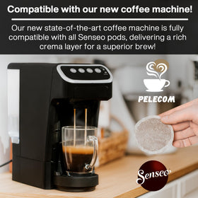 Senseo machine brewing a single-serve espresso quickly and cleanly.