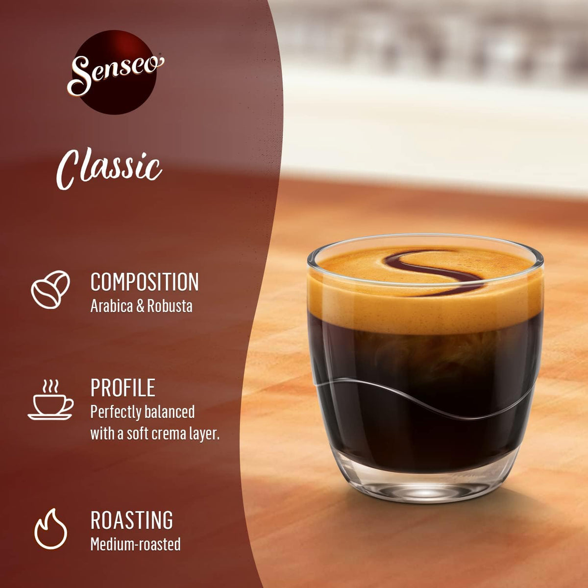 Smooth, balanced Senseo roast flavor ideal for everyday coffee routines.