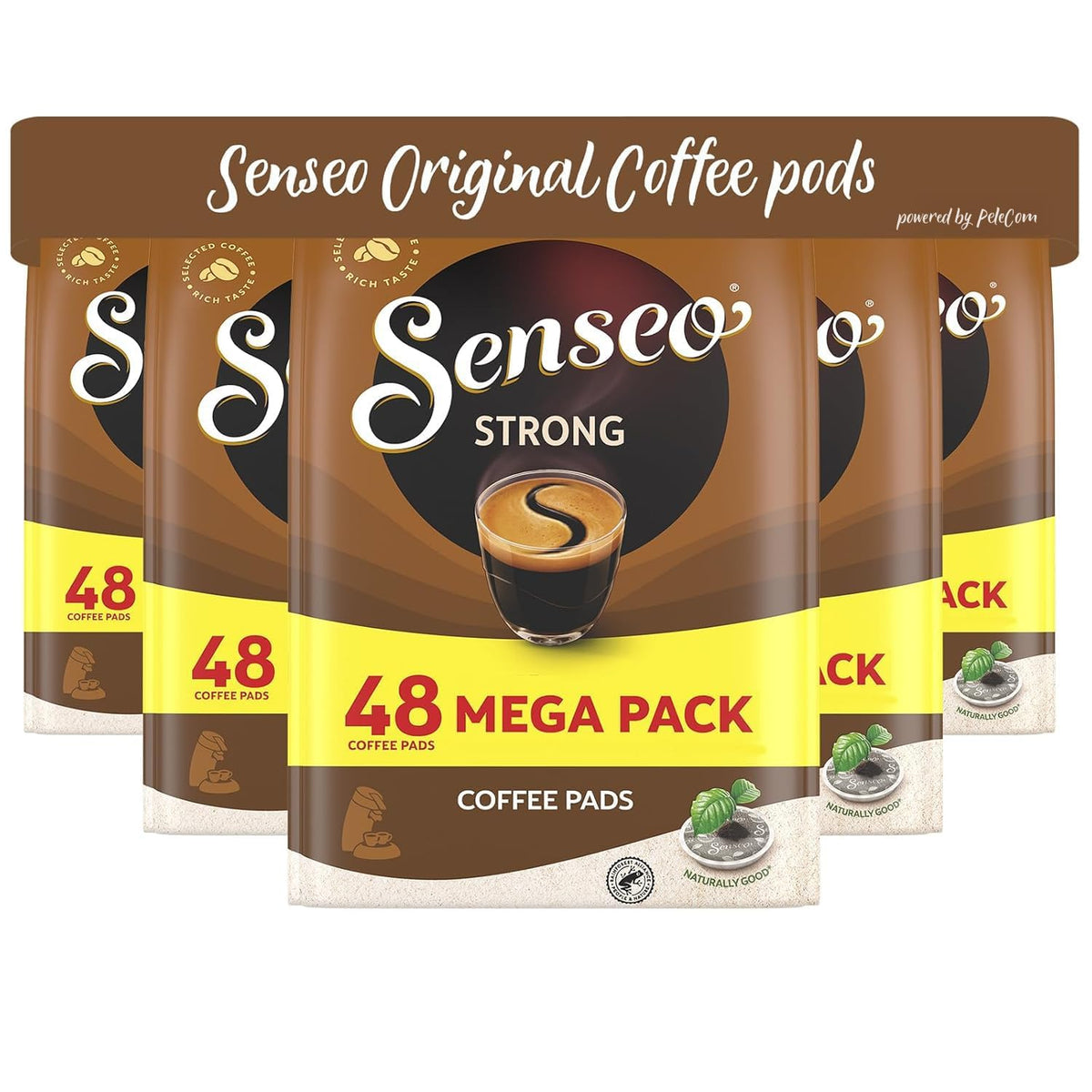 Senseo Strong Dark Roast coffee pods pack with bold flavor for home brewing.