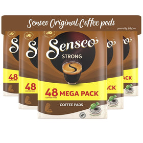 Senseo Strong Dark Roast coffee pods pack with bold flavor for home brewing.